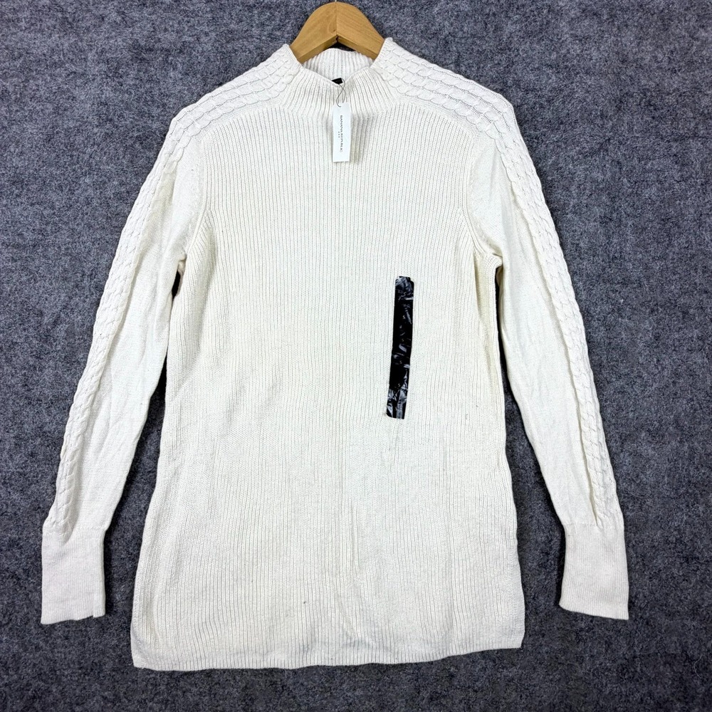Banana Republic Tunic Sweater Women S Cream Cable Knit Cotton Mock Neck Pullover
